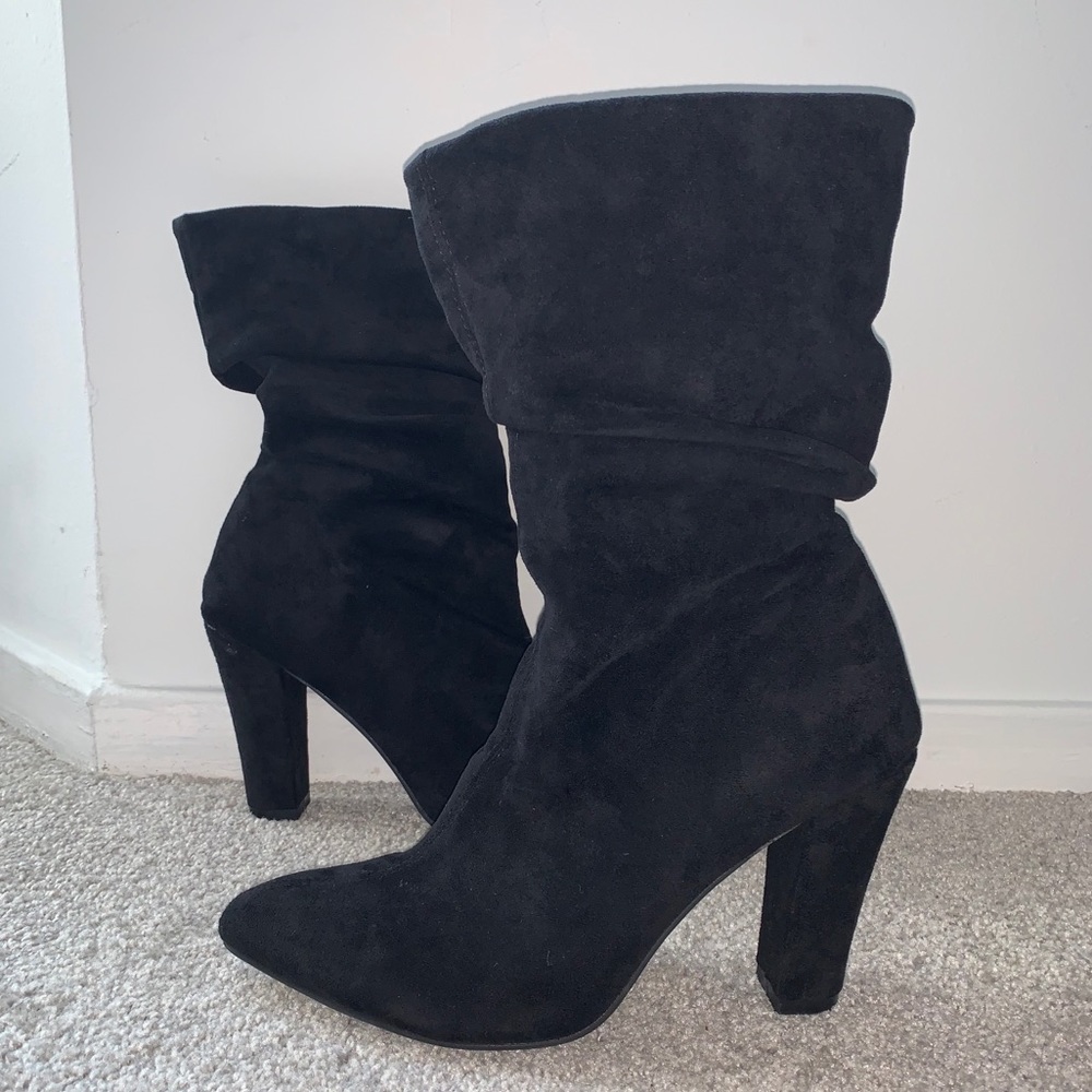 Black Slouchy Mid Calf Bootie - Picture 3 of 6
